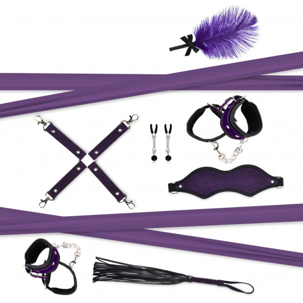 Coffret Coquin : Jeu Bondage Kit BDSM Noir et Violet 8 pièces