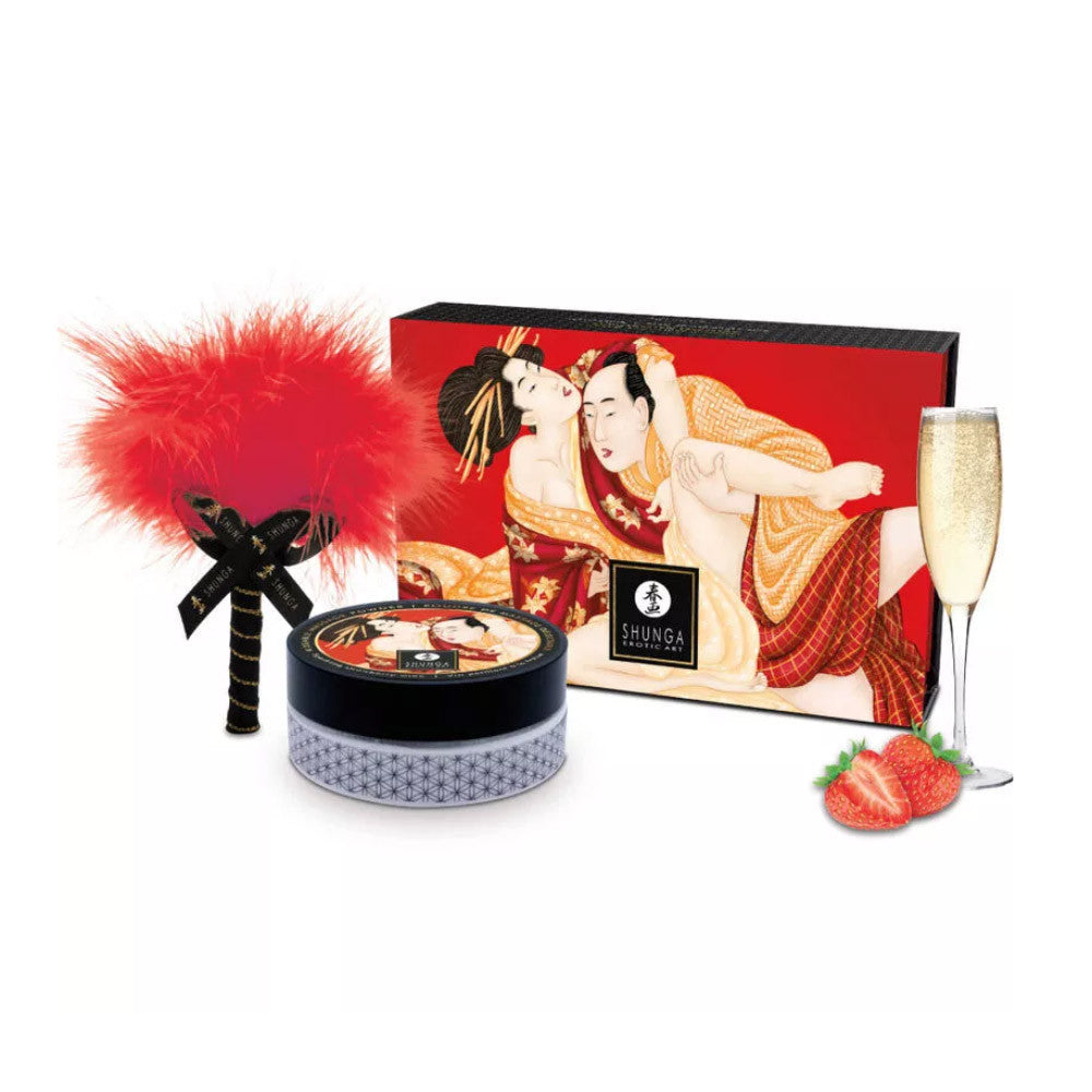 Coffret poudre de massage comestible Shunga - Fraise / Vin pétillant