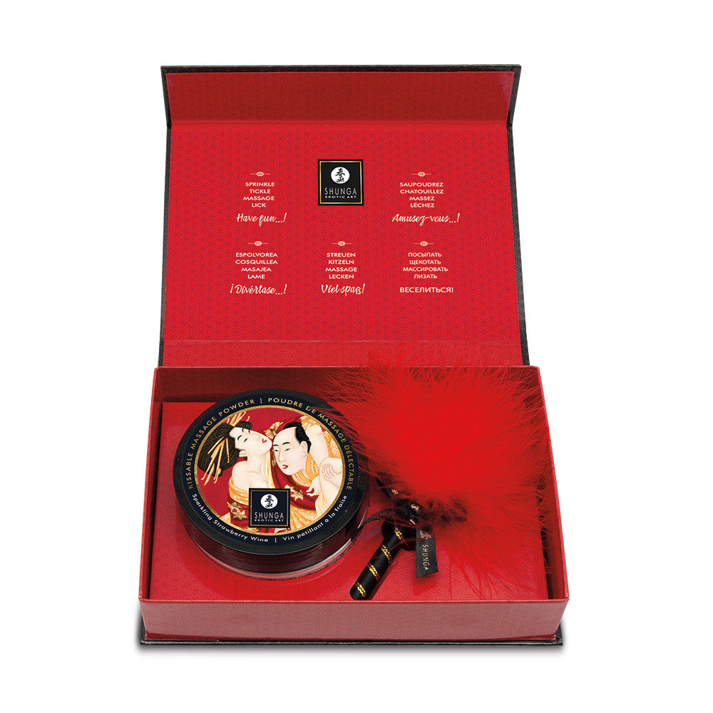 Coffret poudre de massage comestible Shunga - Fraise / Vin pétillant