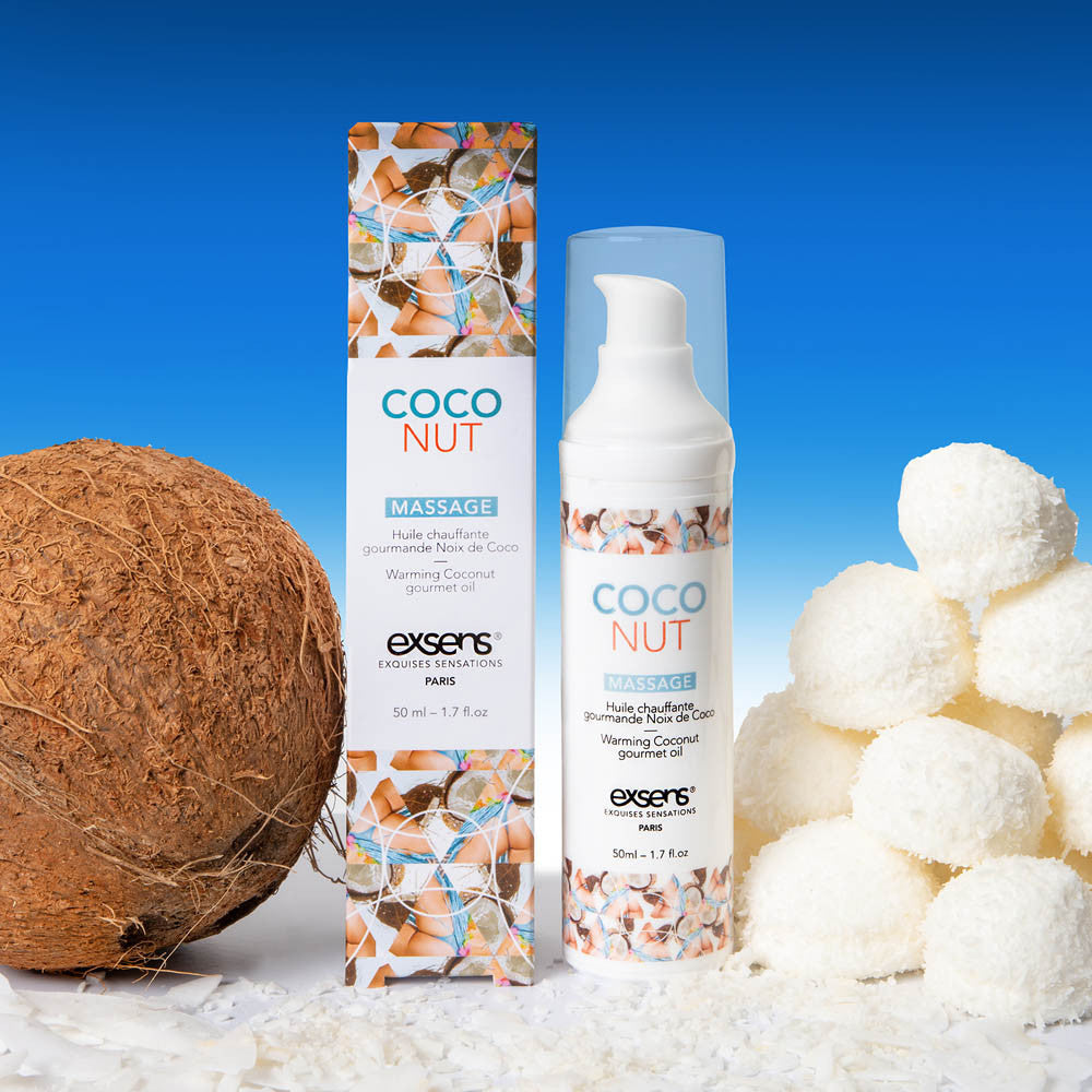 Huile de massage comestible et chauffante Exsens - Coco