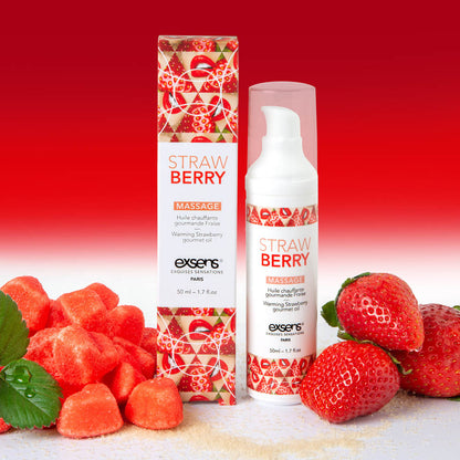 Huile de massage comestible et chauffante Exsens - Fraise