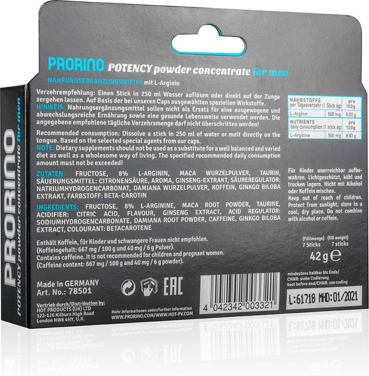 Prorino stimulant pour homme en sticks