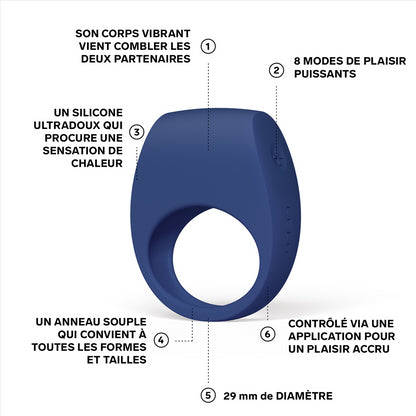 TOR 3 cockring vibrant de Lelo - Bleu foncé